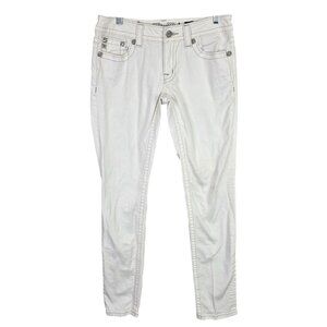 Womens Miss Me White Denim Skinny Jeans Embellished Back Pockets Stretch Size 29